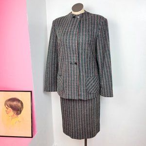 Vintage 80s Multi Color Striped Skirt Suit